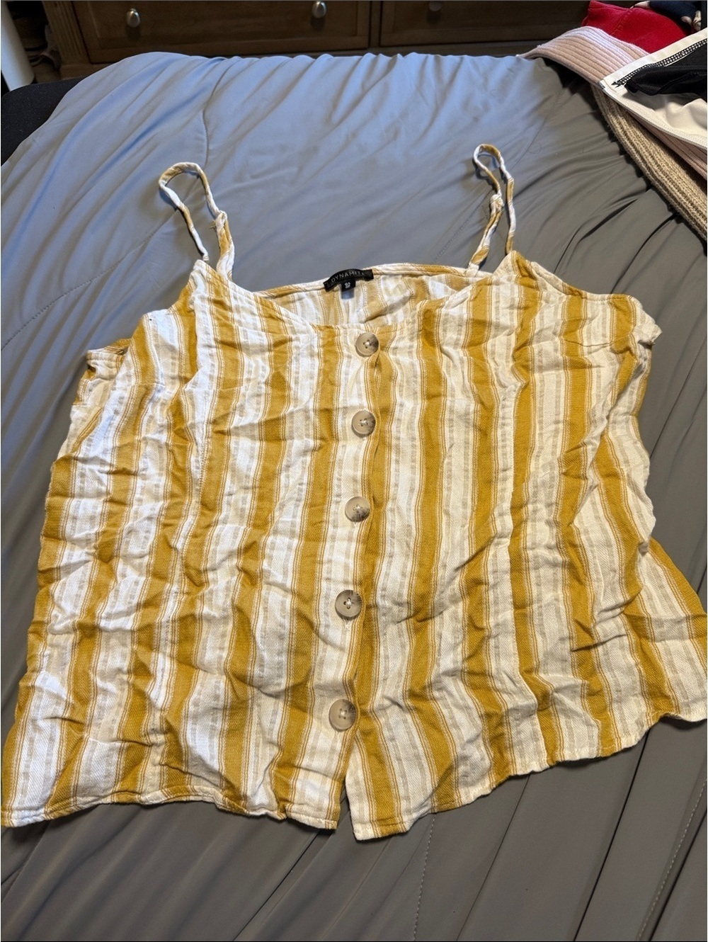 Dynamite Yellow & White Striped Button Cami